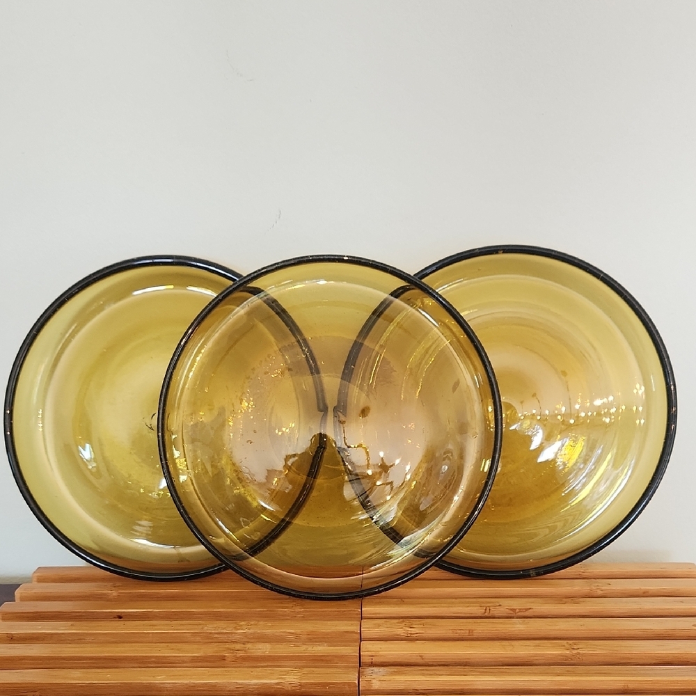Vintage Set of Three Brown- Handblown Glass Plates